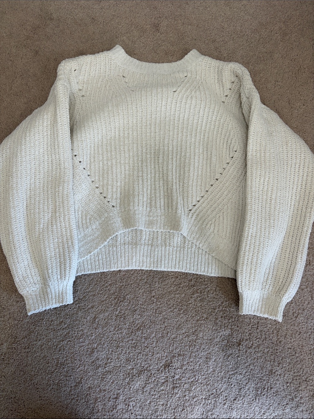 Girls L Old Navy Cream with gold sparkle cropped Crewneck Textured Knit Sweater